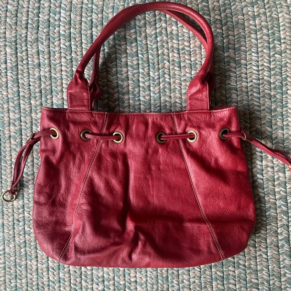 Soprano Red Leather Purse With Drawstring Opening - Picture 2 of 10